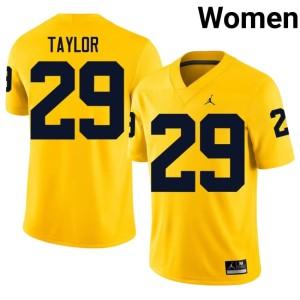 Embroidery #29 Womens UMich Maize Chase Taylor College Football Jerseys 237693-398