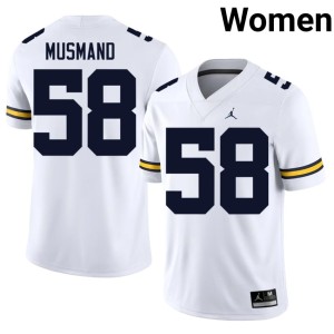 Player Women's Eli Musmand #58 White College Football University of Michigan Wolverines Jersey 163183-128