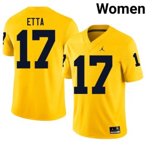Embroidery #17 Women College Football Maize University of Michigan Wolverines Enow Etta Jersey 736055-365