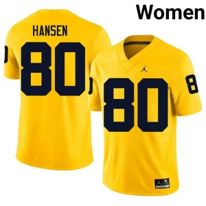 Stitched #80 Women's Hogan Hansen UMich College Football Maize Jersey 281591-371