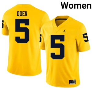 Replica University of Michigan Wolverines Jacob Oden #5 College Football Maize Womens Jersey 750121-153