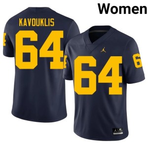 Replica #64 U-M James Kavouklis College Football Womens Navy Jerseys 588848-928