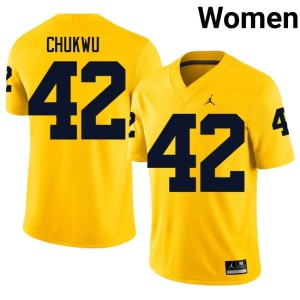 Official College Football Women Jeffrey Chukwu Maize #42 University of Michigan Wolverines Jerseys 754277-145
