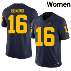 High School Jo'Ziah Edmond Navy #16 Womens University of Michigan College Football Jersey 310882-873