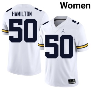 Player #50 College Football Luke Hamilton Michigan Womens White Jerseys 414037-671