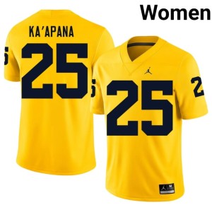 Stitched Michigan Wolverines Maize Micah Ka'apana Women College Football #25 Jersey 882471-222