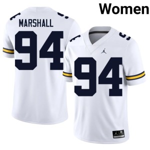 University #94 Nate Marshall Womens University of Michigan Wolverines College Football White Jersey 999130-623