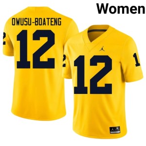 NCAA Women Wolverines #12 Nathaniel Owusu-Boateng Maize College Football Jerseys 438345-543
