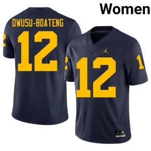 2026 U of M Navy #12 Nathaniel Owusu-Boateng College Football Women Jersey 592233-328