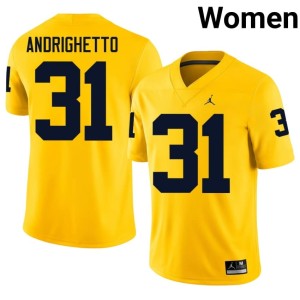 University Michigan College Football Nico Andrighetto Maize Women #31 Jerseys 725468-467