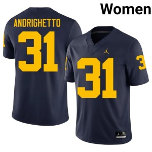 Stitched University of Michigan College Football Nico Andrighetto Womens #31 Navy Jerseys 587603-688
