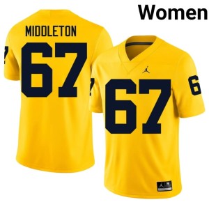 Embroidery College Football Trent Middleton Womens #67 Maize UMich Jerseys 393889-169