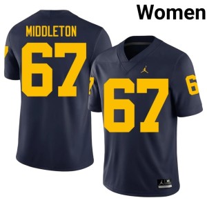 Player #67 Trent Middleton College Football Michigan Wolverines Navy Women Jerseys 940634-495
