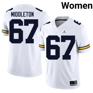 High School White Wolverines Women College Football #67 Trent Middleton Jerseys 137253-756