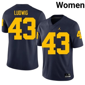Official College Football Zach Ludwig Navy #43 Michigan Wolverines Womens Jersey 486558-601