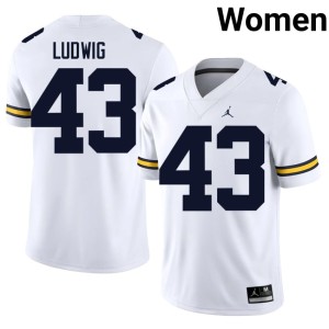 High School Zach Ludwig College Football #43 Women's Michigan White Jerseys 552370-346