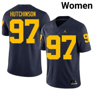 Limited Wolverines #97 Navy College Football Aidan Hutchinson Women Jersey 161779-716