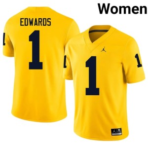 Official Braylon Edwards UMich #1 Maize Womens College Football Jersey 114129-286