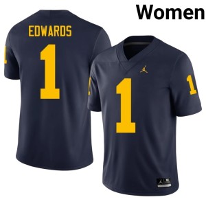 High School Navy #1 College Football U of M Womens Braylon Edwards Jerseys 508337-389