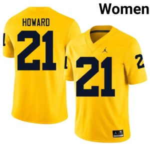 Embroidery #21 Womens Maize Desmond Howard College Football Wolverines Jersey 406531-750