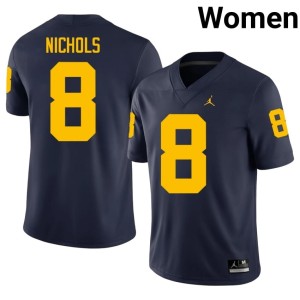 University Womens Dominic Nichols #8 College Football Navy U of M Jersey 370783-910