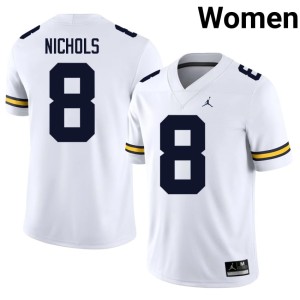 Game MICH Women Dominic Nichols #8 College Football White Jerseys 543361-461