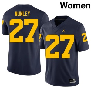 Stitched Ernest Nunley Navy #27 College Football University of Michigan Wolverines Womens Jerseys 198819-451