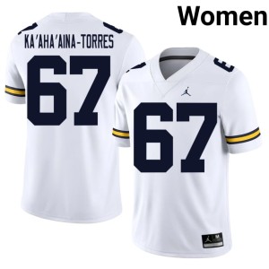 Embroidery Michigan College Football White Houston Ka'aha'aina-Torres Women's #67 Jersey 294030-306