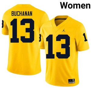 University Maize Wolverines JJ Buchanan #13 Women College Football Jerseys 856554-427