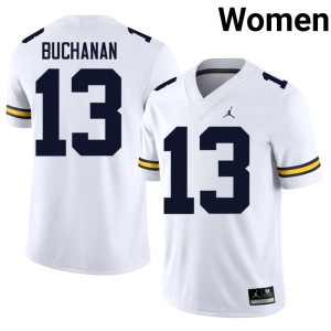 Official JJ Buchanan Michigan #13 Women White College Football Jerseys 192242-969