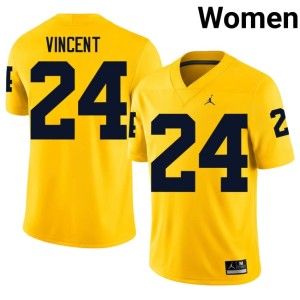 Official Jamarion Vincent Wolverines College Football Maize Womens #24 Jersey 270511-672