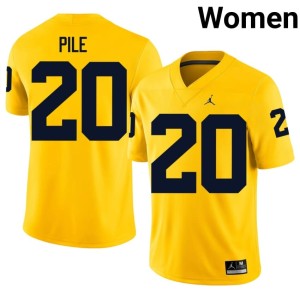University Women's College Football University of Michigan Wolverines #20 Jaylen Pile Maize Jersey 827597-629