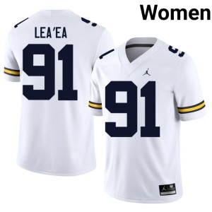Limited White Wolverines Jonah Lea'ea Women #91 College Football Jersey 708370-728