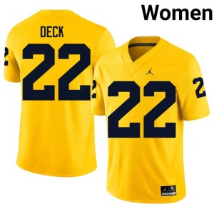 University Maize #22 Womens College Football Wolverines Jordan Deck Jerseys 426443-763