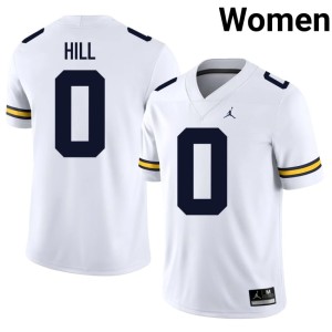Embroidery Women's U-M College Football #0 White Jyaire Hill Jerseys 452089-285