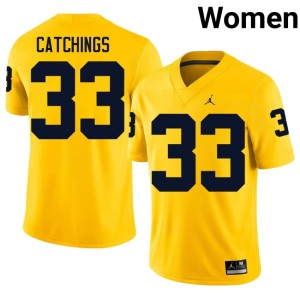 2026-27 College Football Womens Kaden Catchings Maize Michigan #33 Jerseys 718322-769