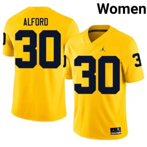 Embroidery Michigan Wolverines College Football Maize Max Alford Women #30 Jerseys 974711-437