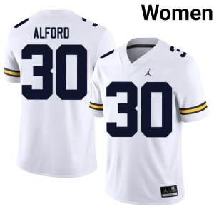 2026-27 White College Football Women U-M Max Alford #30 Jersey 423977-934