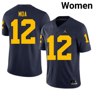 Game Women's UMich Navy College Football Salesi Moa #12 Jersey 305814-339