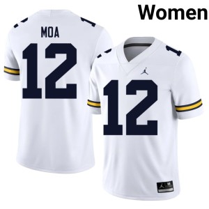 High School U of M College Football #12 White Salesi Moa Women's Jerseys 866290-959