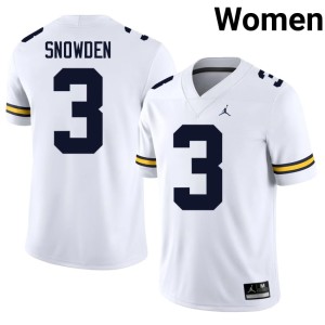 University Women's Michigan White Smith Snowden College Football #3 Jersey 951482-344