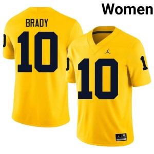 High School Tom Brady Women Maize College Football U-M #10 Jersey 950353-376