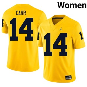 University #14 College Football Tommy Carr Women Wolverines Maize Jerseys 554288-375