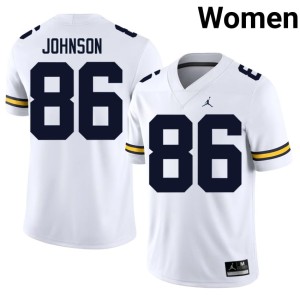 Official Womens Michigan Wolverines White College Football #86 Travis Johnson Jerseys 779379-416
