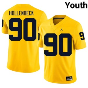 Game Youth University of Michigan College Football Hudson Hollenbeck #90 Maize Jerseys 376337-861