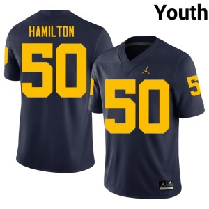Stitched Navy Wolverines Youth #50 Luke Hamilton College Football Jersey 993022-969