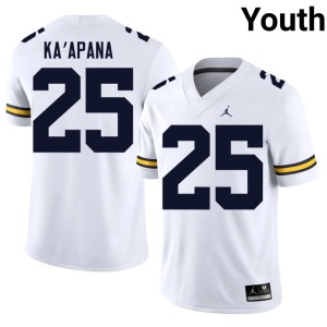 Official Youth #25 Micah Ka'apana Wolverines College Football White Jerseys 168089-623