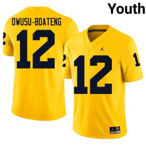 2026-27 #12 Maize Nathaniel Owusu-Boateng College Football Youth Wolverines Jerseys 201061-714