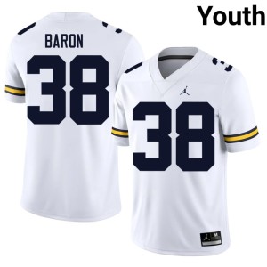 2026-27 Sam Baron College Football #38 UMich Youth White Jersey 643577-351