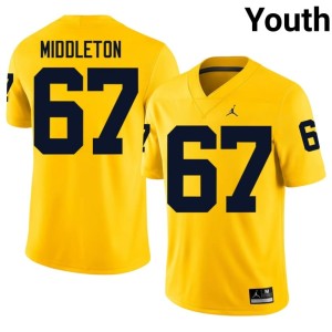 Alumni University of Michigan Wolverines Trent Middleton #67 Youth College Football Maize Jersey 312199-243